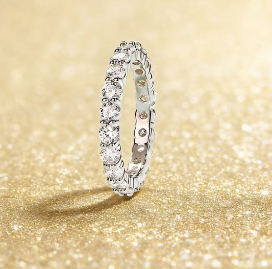 Moissanite Row Ring, Sterling Silver Stackable Ring, Minimalist Dainty Jewelry for Women