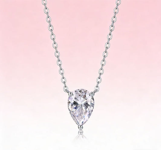 Water Drop Moissanite Pendant Necklace - Pear Shape 7x10mm, Sterling Silver 925, Dainty Everyday Jewelry
