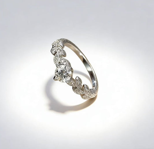 Leaf Design Moissanite Ring, Sterling Silver Nature Inspired Women's Jewelry