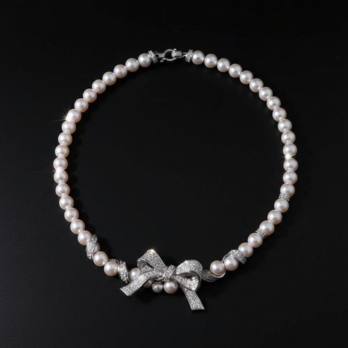 Pearl Bow Necklace - Flat Lay Top