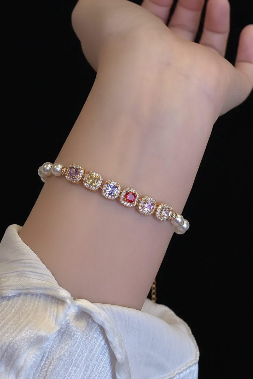 Colorful Gem Bracelet - Model Front