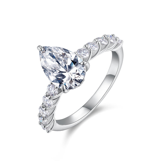 Moonlight Water Drop Ring | Pear Moissanite & Sterling Silver Dainty Jewelry